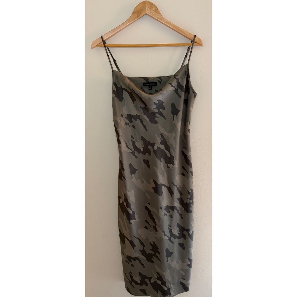 Banana Republic Camo Print Cowl Neck Midi Slip Dress Green Gray Small - Picture 4 of 7